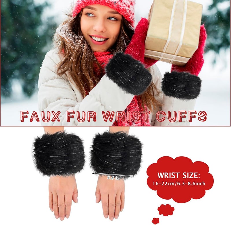 QZUnique Fuzzy Fur Leg Warmers Set - 3 Pcs Women Winter Furry Boot Cuffs Faux Fur Headband Wrist Bands Cover Long Leg Warmers - Image 5